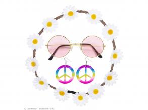 HIPPIE (Blumenhaarband, Ohrringe, Brille)