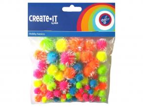 Glitter Pompoms Neon, 75 Stück